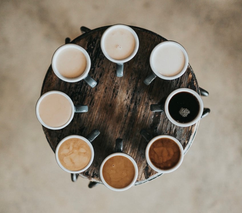 kaffekoppar på rund bricka